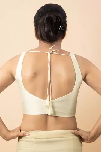 Cream Silk Sweet Heart Neck Readymade Blouse