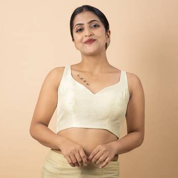 Cream Silk Sweet Heart Neck Readymade Blouse 5