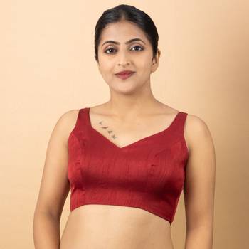 MAROON PLAIN SILK SILK SWEET HEART NECK BLOUSE 1
