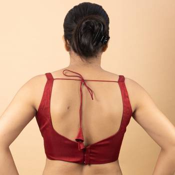 MAROON PLAIN SILK SILK SWEET HEART NECK BLOUSE 2