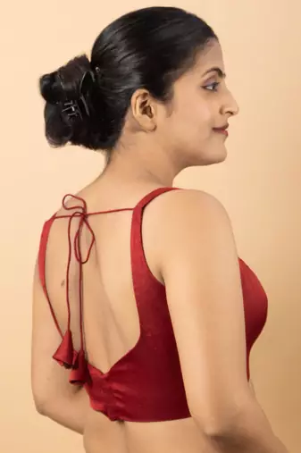 MAROON PLAIN SILK SILK SWEET HEART NECK BLOUSE