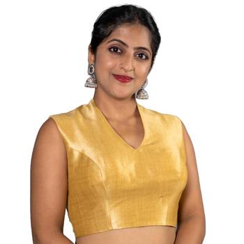 GOLD PLAIN SILK SILK HALTER NECK BLOUSE 1
