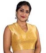 GOLD PLAIN SILK SILK HALTER NECK BLOUSE