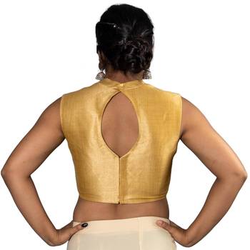 GOLD PLAIN SILK SILK HALTER NECK BLOUSE 2