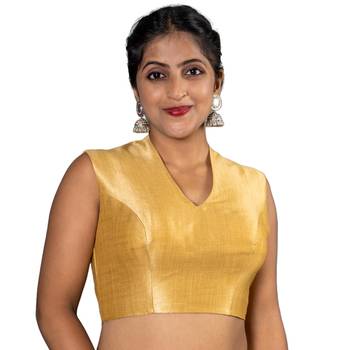 GOLD PLAIN SILK SILK HALTER NECK BLOUSE 3