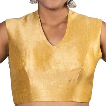 GOLD PLAIN SILK SILK HALTER NECK BLOUSE 4