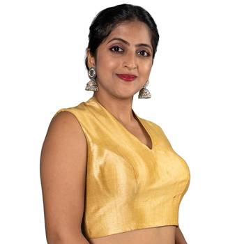 GOLD PLAIN SILK SILK HALTER NECK BLOUSE 5