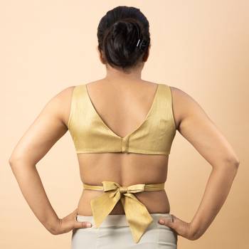 GOLD PLAIN SILK SILK V NECK BLOUSE 2
