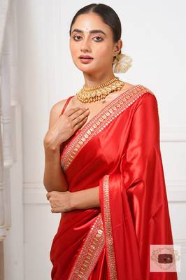 Red Colour Japan Satin Silk Blend Saree 1