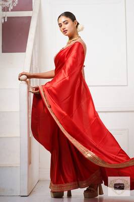 Red Colour Japan Satin Silk Blend Saree 2