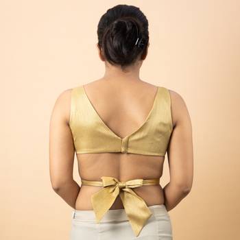 GOLD PLAIN SILK SILK V NECK BLOUSE 5