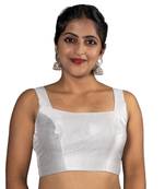 SILVER PLAIN SILK SILK V NECK BLOUSE