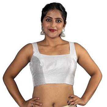 SILVER PLAIN SILK SILK V NECK BLOUSE 3