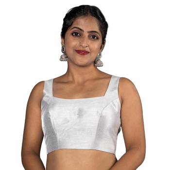 SILVER PLAIN SILK SILK V NECK BLOUSE 4