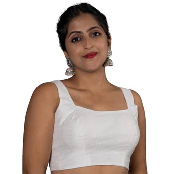 WHITE PLAIN SILK SILK V NECK BLOUSE 1