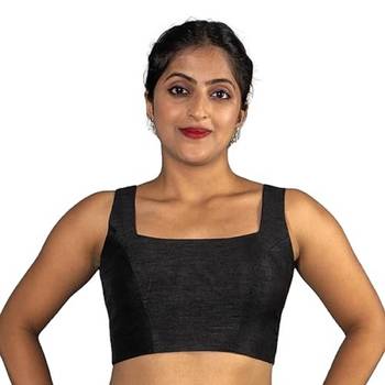 BLACK PLAIN SILK SILK V NECK BLOUSE 1