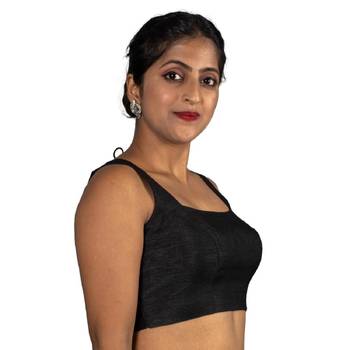 BLACK PLAIN SILK SILK V NECK BLOUSE 2