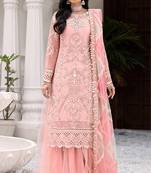 Peach Embroidered Net Fabric Dress Material