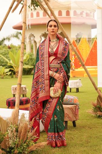 Kimisha Women'S Green Silk Blend Saree With Unstitched Blouse Piece