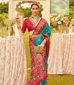 Women'S Turquoise Silk Blend Saree With Unstitched Blouse Piece