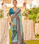 Women'S Mint Silk Blend Saree With Unstitched Blouse Piece