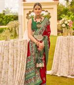 Women'S Red Silk Blend Saree With Unstitched Blouse Piece