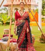 black silk blend saree with unstitched blouse piece