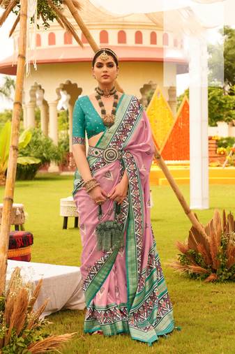 Kimisha Women'S Pastel Pink Silk Blend Saree With Unstitched Blouse Piece