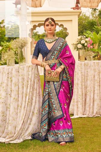 Women'S Pink Silk Blend Saree With Unstitched Blouse Piece