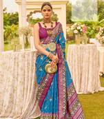 Women'S Sky Blue Silk Blend Saree With Unstitched Blouse Piece