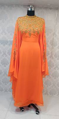 Orange Georgette Zari Work Kaftan 1