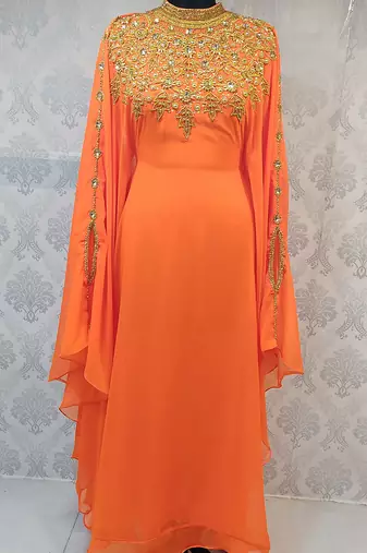 Orange Georgette Zari Work Kaftan