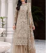 Grey Embroidered Net Fabric Dress Material