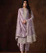 Lavender Embroidered Organza Straight Suit Free size full stitched Up To 42" Size