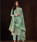 Turquoise Embroidered Organza Straight Suit Free size full stitched Up To 42" Size