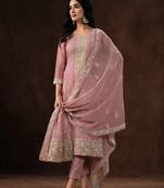 Pink Embroidered Organza Straight Suit Free size full stitched Up To 42" Size
