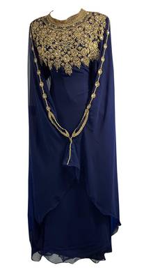 Navy Blue Georgette Zari Embroidered Kaftan for Women 1