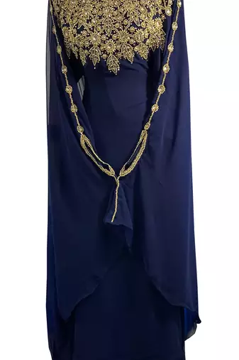 Navy Blue Georgette Zari Embroidered Kaftan for Women