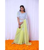 Ombre cotton gauze designer saree with hand embroidered blouse