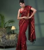 Maroon cotton jacquard border handloom saree