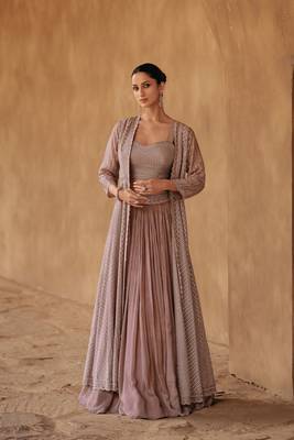 Mauve Embroidered Chinnon Free Size Stitched Lahenga Suit(Size Upto 42) Free size full stitched Up To 42" Size 1