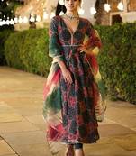 Multicolor Digital Printed Muslin Stitched Anarkali Suit Free size full stitched Up To 42" Size