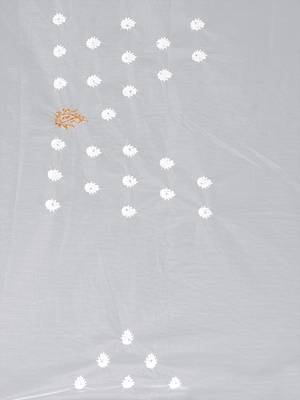 White resham zari embroidery work net saree 3