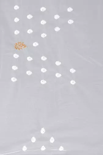 White resham zari embroidery work net saree