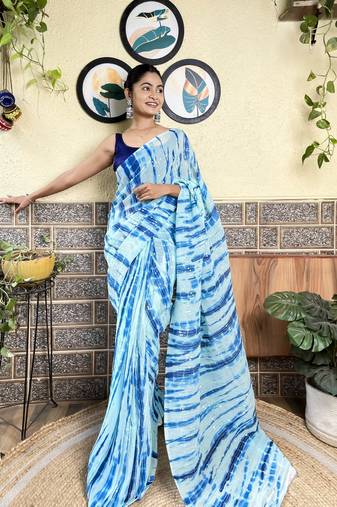 Kimisha women's sky blue georgette sequence saree with unstitched blouse piece