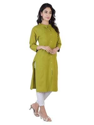 Textile cloth women's green color cotton plain kurta 1