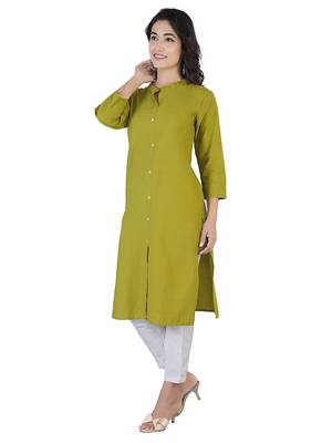 Textile cloth women's green color cotton plain kurta 4