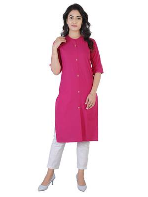 Textile cloth women's pink color cotton plain kurta 1