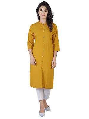 Textile cloth women's mustard color cotton plain kurta 1