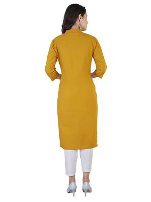 Textile cloth women's mustard color cotton plain kurta 2